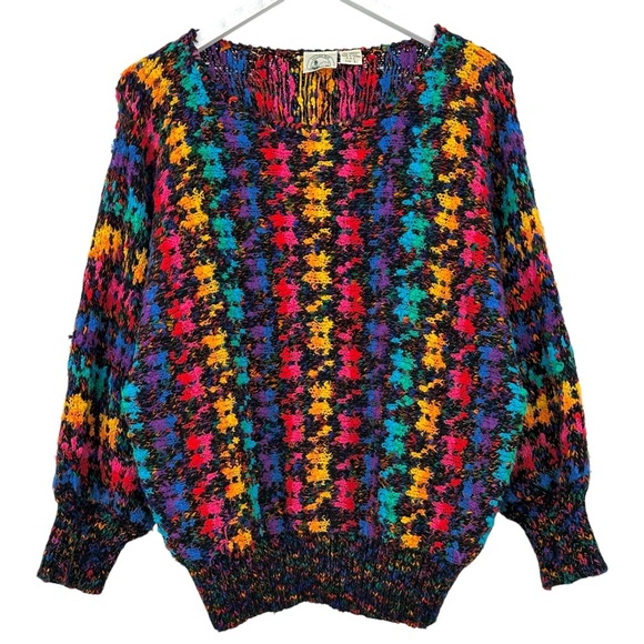 Vintage Sweaters - Vintage Colter Bay Black Pink Multicolor Chunky Knit Relaxed Loose Fit Sweater